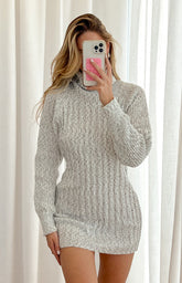 Xanthi Grey Roll Neck Sweater Mini Dress